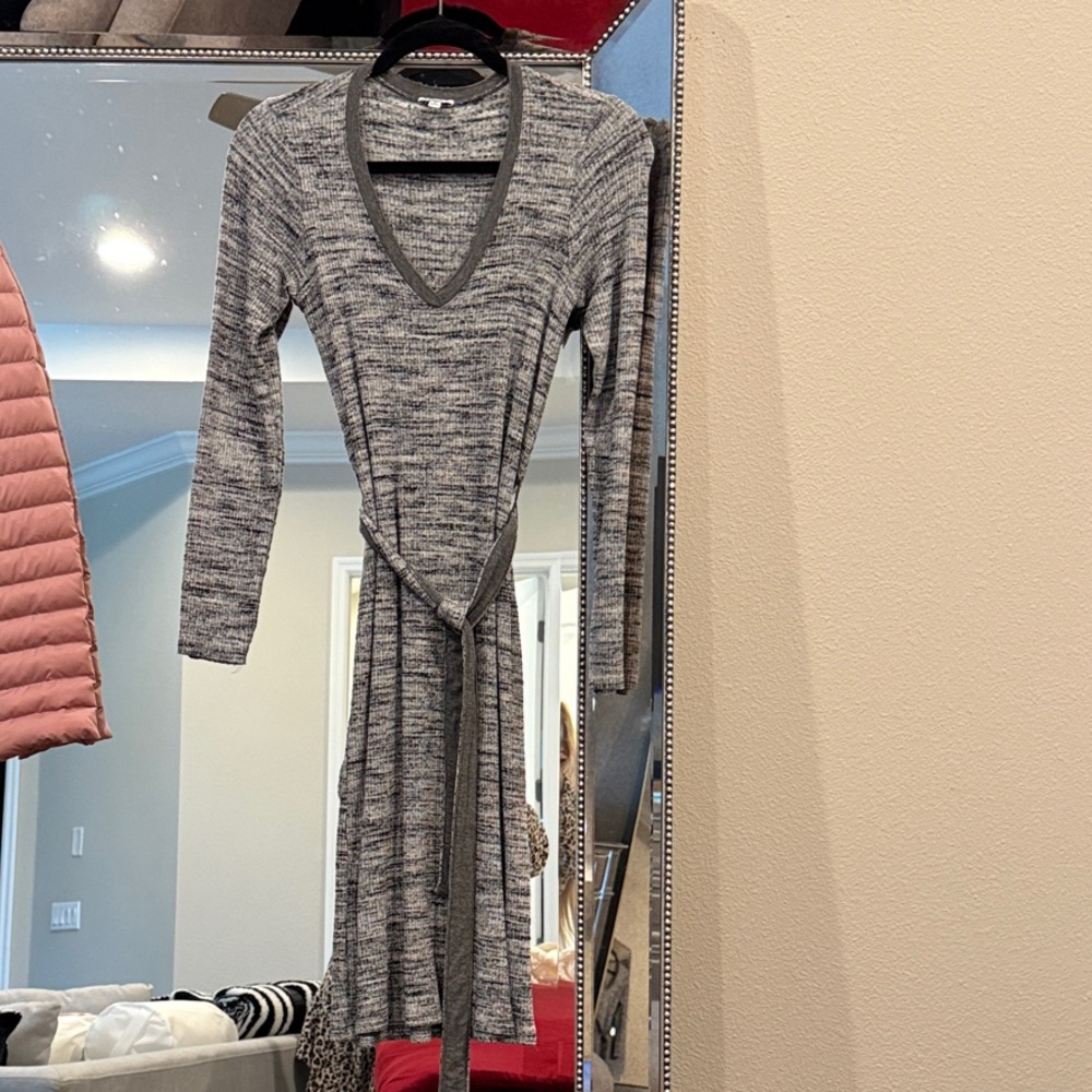 Gray V-Neck Splendid Knit Dress